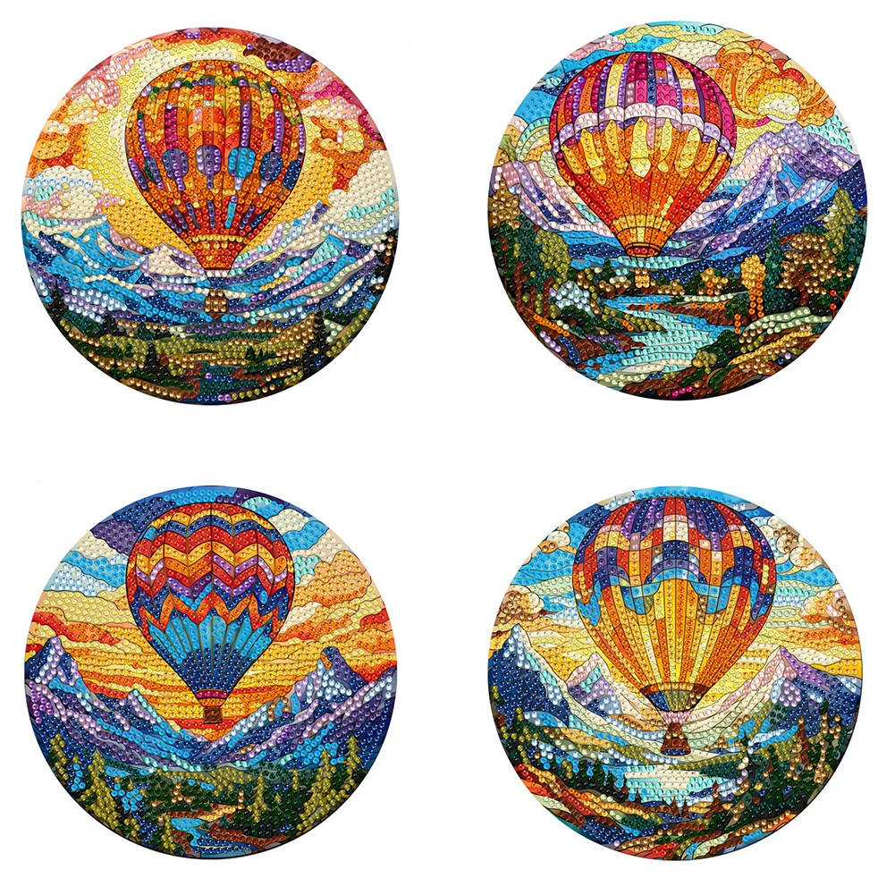 4PCS Hot Air Balloon and Mountain Diamond Painting Placemat Art Craft Supplies