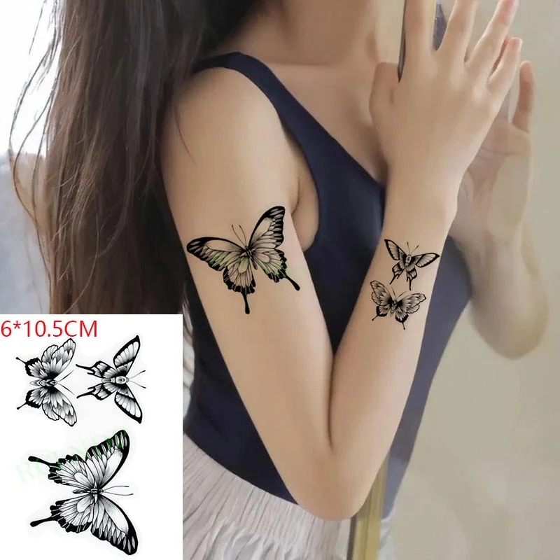 Waterproof Temporary Tattoo Sticker ins Butterfly black white sexy Body Art Flash Tatto Fake Tatoo for Women Men