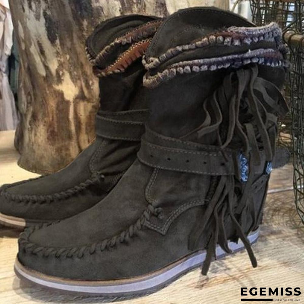 Casual Tassel Round Toe Flat Boots | EGEMISS