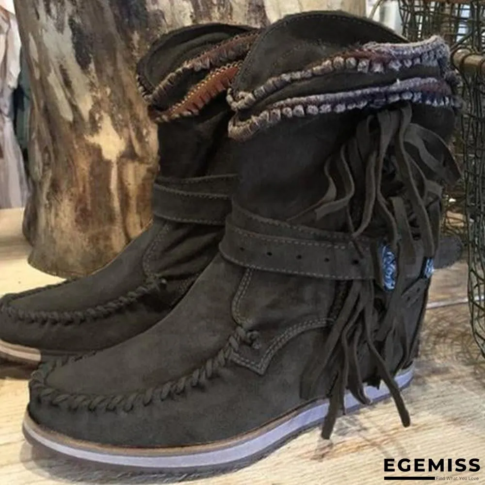 Casual Tassel Round Toe Flat Boots | EGEMISS