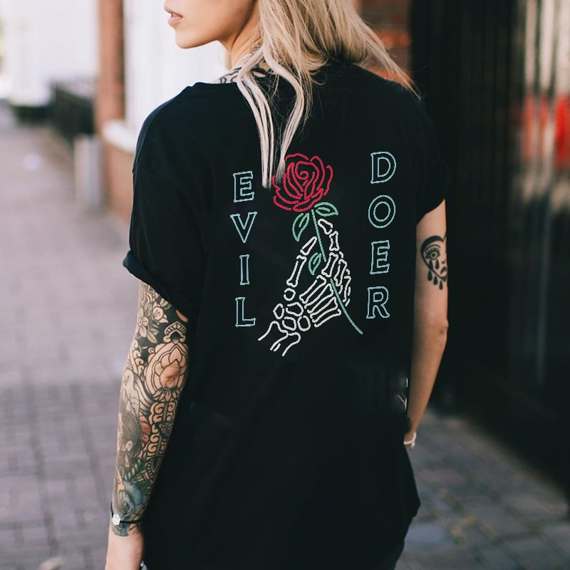 EVILDOER skull rose print t-shirt designer