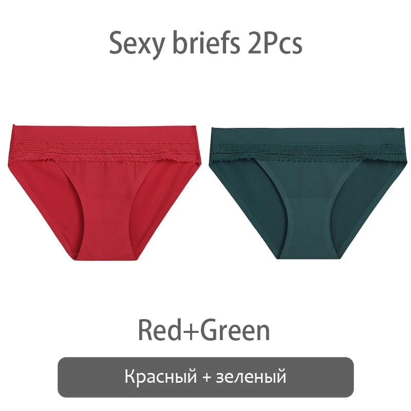 FINETOO 2Pcs/set Lace Panties Women Silk Underwear M-XL Smooth Panty Comfortable Girls Underpants Sexy Briefs 6 Colors Lingerie