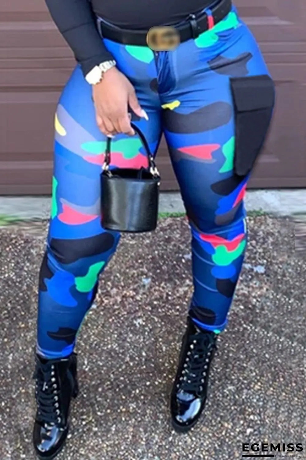 Blue Fashion Casual Print Basic Plus Size Trousers (Without Belt) | EGEMISS