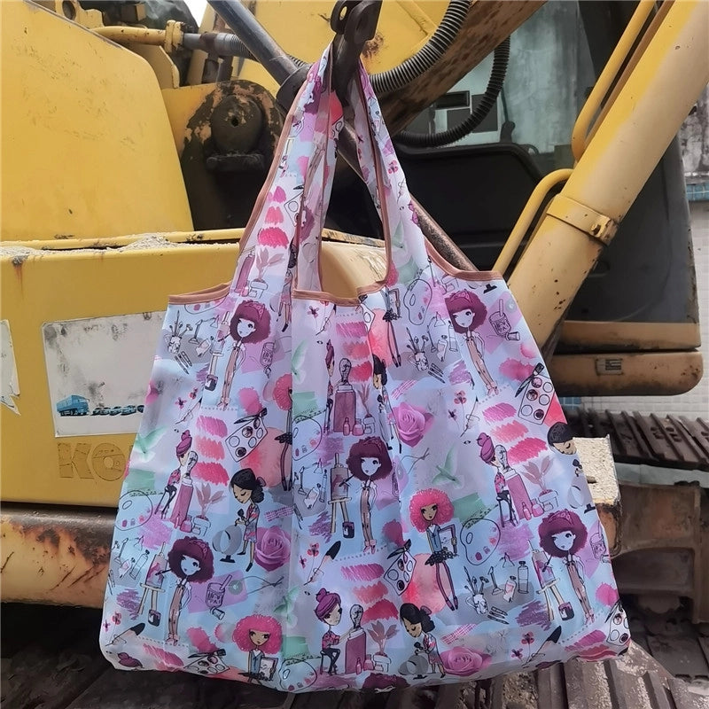 Spot Japanese Printed Environmental Bag Large 210T Supermarket Folding Shopping Bag Thickened Tote Bag Shopping Bag
