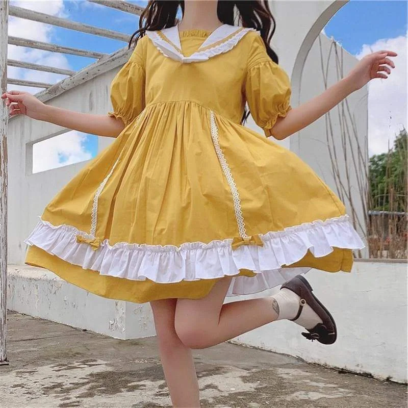 Cute Yellow Lolita Sailor Collar Dress SP15901