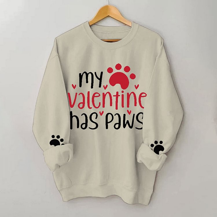 Comstylish Comstylish My Valentine Has Paws Print Casual Sweatshirt