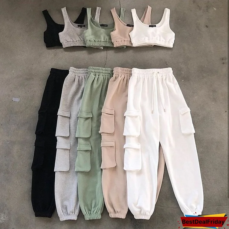 Women Two Piece Set Suits Outdoor Tracksuit Outfits Autumn Fashion Pure Color Yoga Crop Top And Sweatpants Sports Sets Everyday Wear