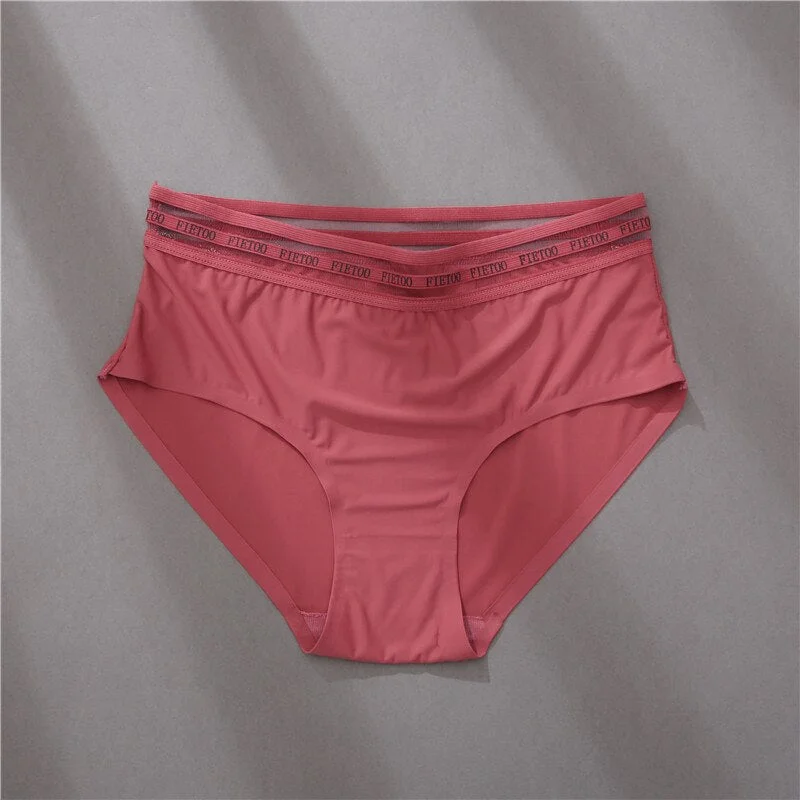 FINETOO L-2XL Seamless Underwear Women Fashion Letter Patchwork Panties Ladies Mid-Rise Briefs Hollow Underpants Soft Lingerie