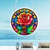 (25cm)DIY Acrylic Jigsaw Puzzle Window Hanging with Hanging Chain DIY Stained Glass Decoration Round Window Puzzle Decor for DIY Craft Project (Stained Glass Red Rose)