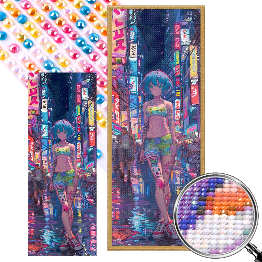 Girl On The Street 30*80cm(picture) full round drill diamond painting with 3 to 5 colors of AB drills