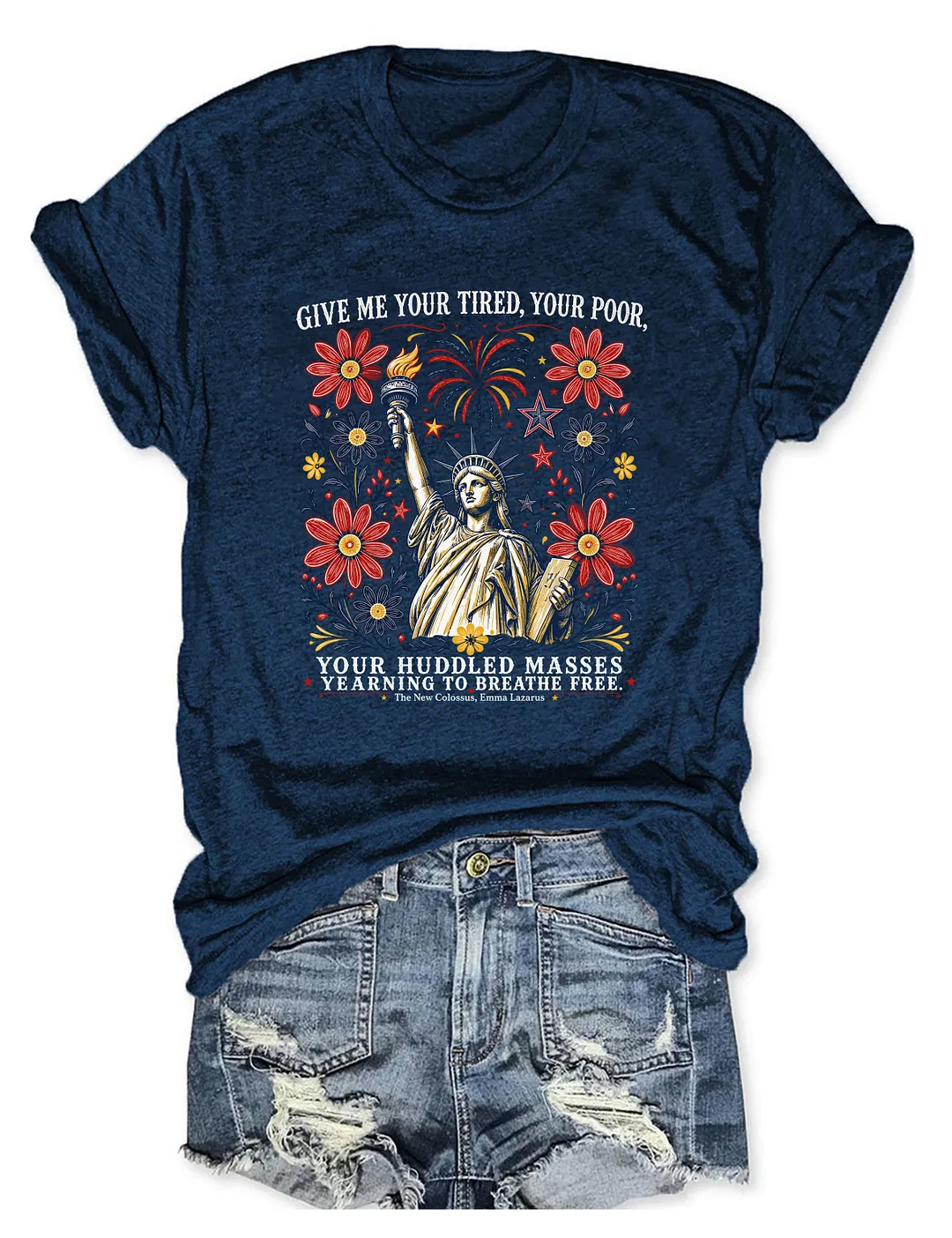 Statue Of Liberty USA Floral T-shirt