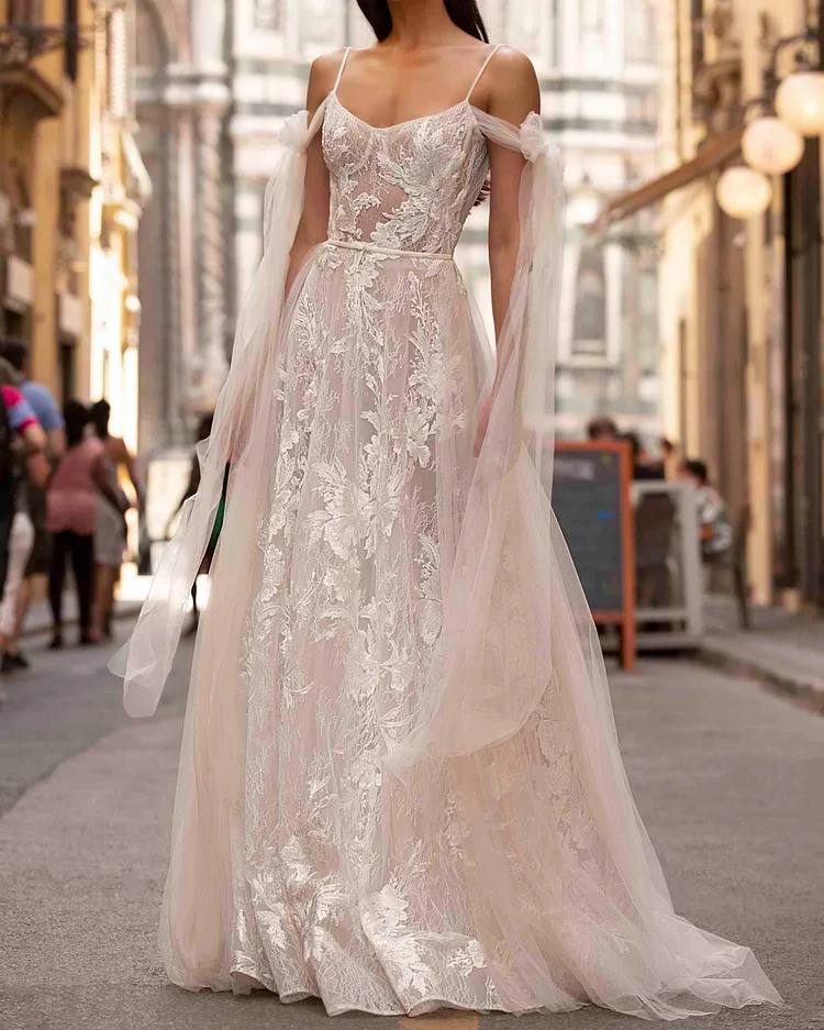 Romantic tie wedding evening dress
