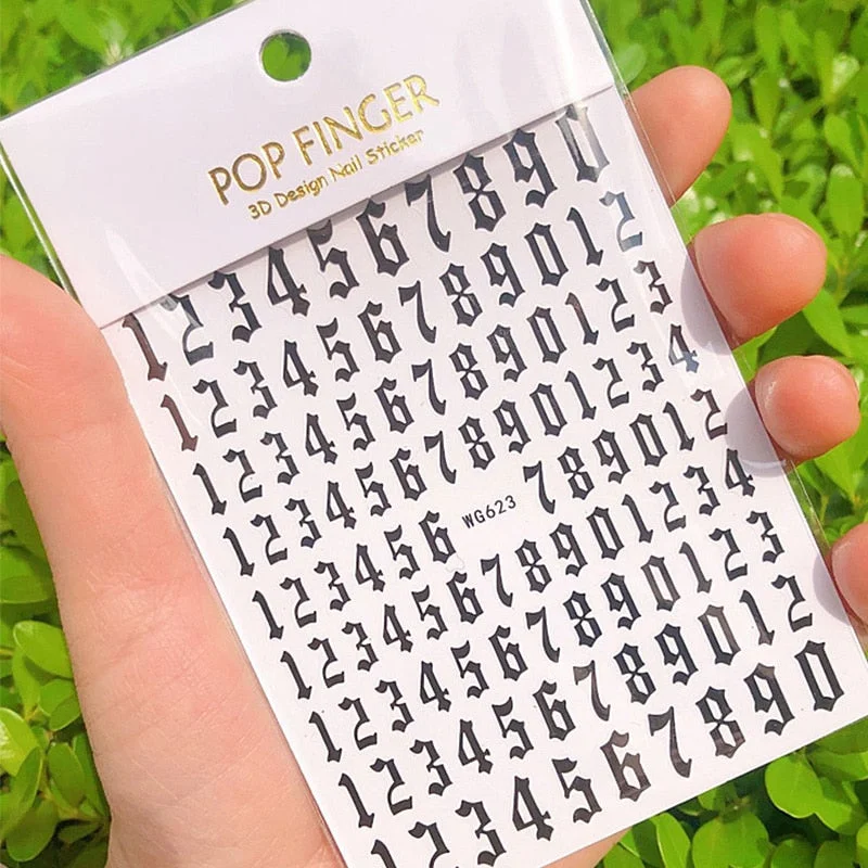 1PC 3D Nail Stickers Black Glitter Silver Star Self-Adhesive Slider Letters Nail Art Decorations Decals Manicure Accessories-Nail Inspo