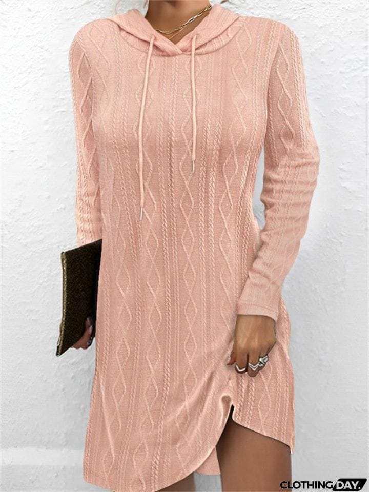 Rhombus Jacquard Trendy Hooded Knit Dress for Women
