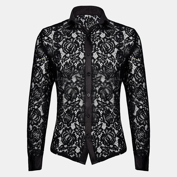 Vintage Lace Floral See-Through Button Long Sleeve Blouse