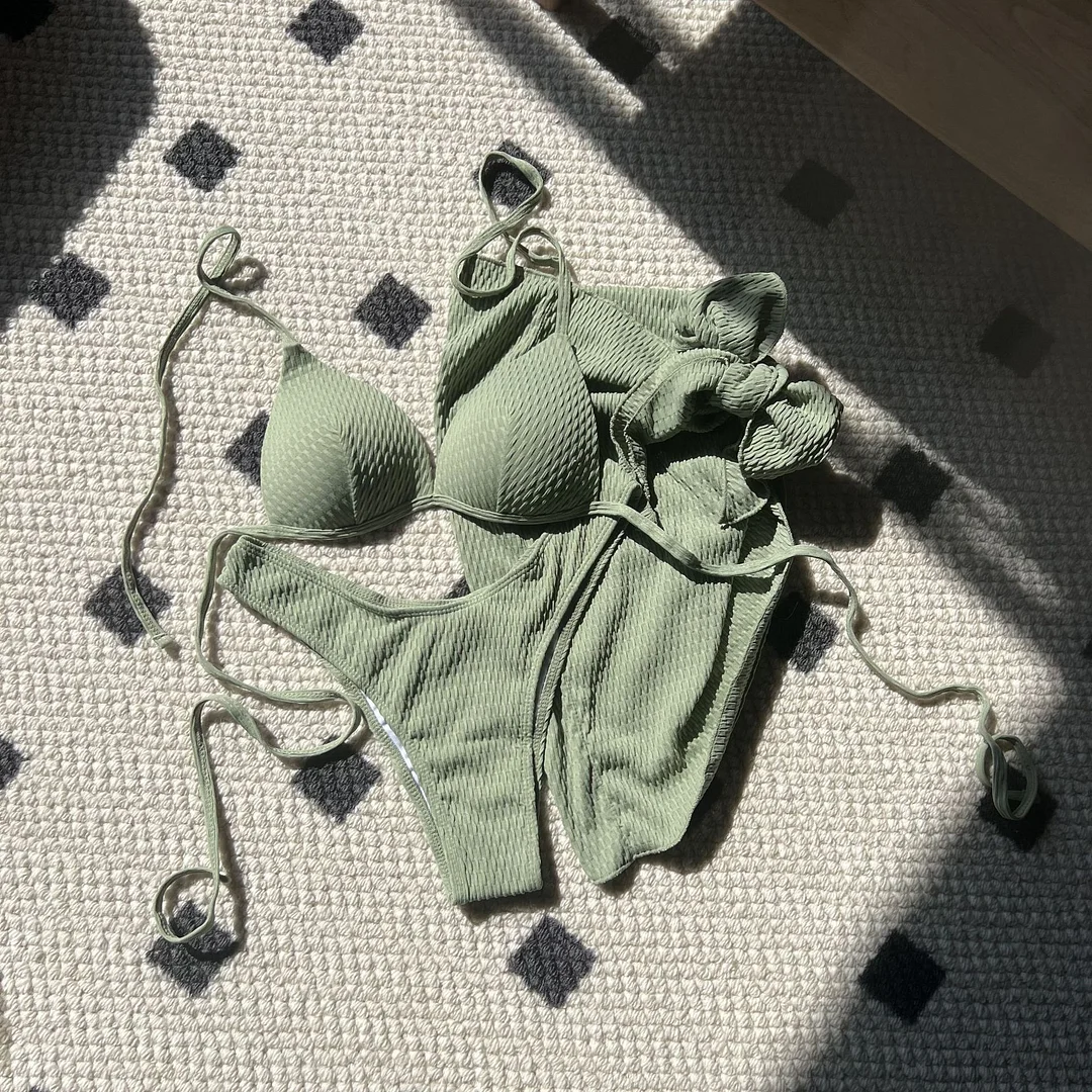 Uveng 2024 New Special Fabric High-Waist Sexy Hottie Swimsuit Bikini Three-Piece Swimsuit Swimsuit