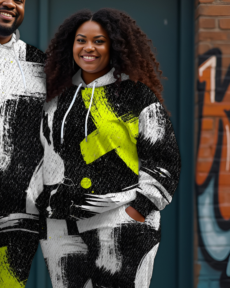 Couple Plus Size Street Gender graffiti Print Hoodie Set
