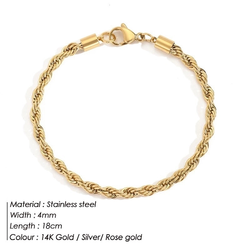 JUJIE Simple Stainless Steel Twist Chain Bracelet Ladies 14K Gold-plated Personalized Bracelet