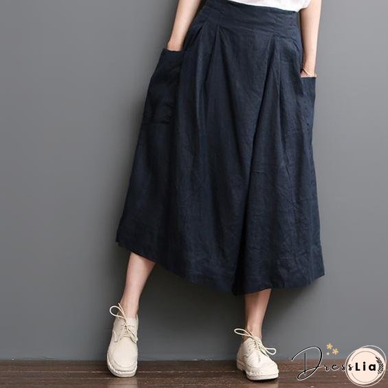 Navy linen pants summer crop wide leg pants