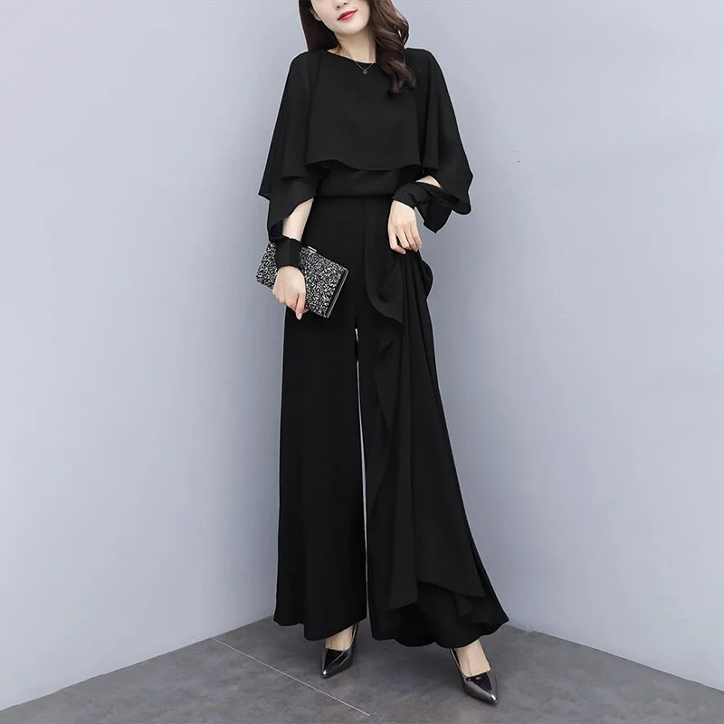 Jangj O-neck Long Sleeve Chiffon Thin Elegant Fashion Women's Clothing Straight High Waist Summer Full Length Matching Sets 2022