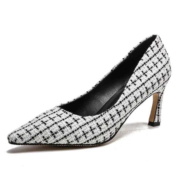 Fashion pointed soft plaid high heels women's single shoes