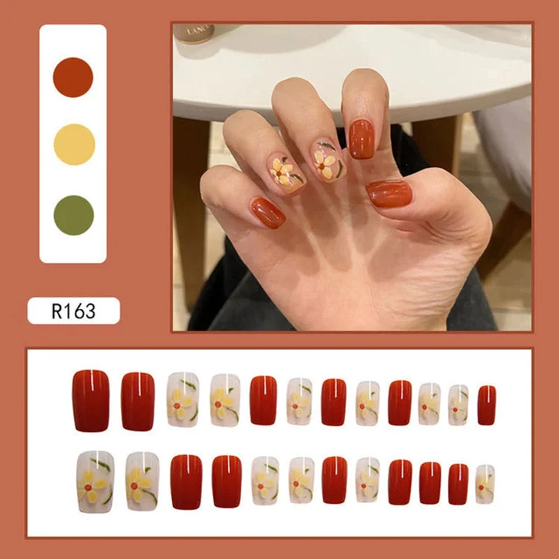 24pcs Multi-type Wear Short Paragraph Long Paragraph Fashion Manicure False Nails Full Cover Wearable Coffin Fake Nail Ballerina-Nail Inspo