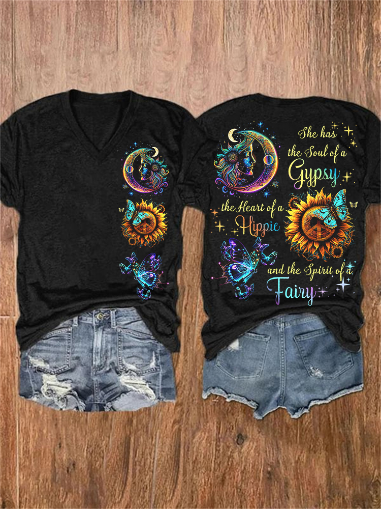 wearshes She Has Soul of Gypsy Heart of Hippie Spirit of Fairy Graphic T Shirt