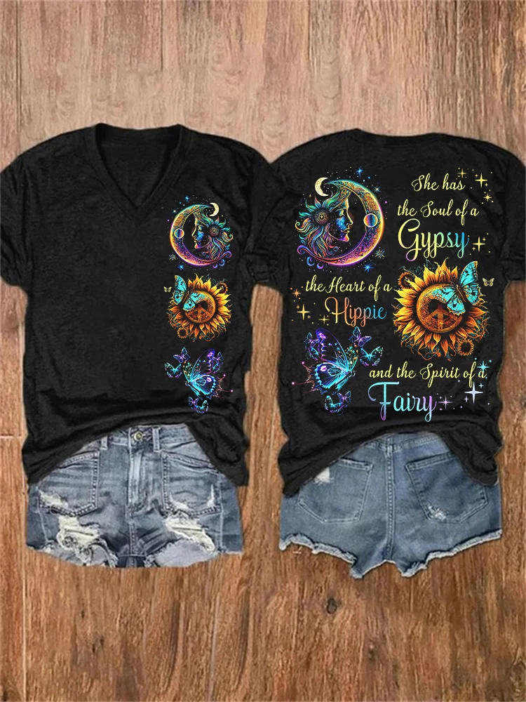 She Has Soul of Gypsy Heart of Hippie Spirit of Fairy Graphic T Shirt