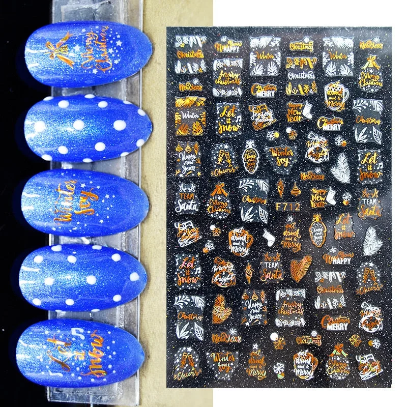 3D Christmas Nail Art Decoration Stickers Sparkly Gold White Colorful Glitter Geometry Snowflake Winter Slider Nail Foils-Nail Inspo