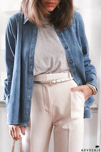 Button Up Collared Neck Denim Jacket