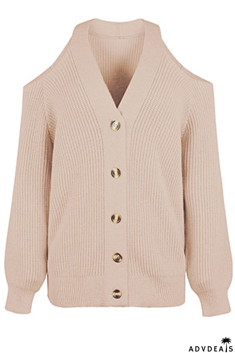 Casual Buckle Solid Color V Neck Sweaters(4 Colors)