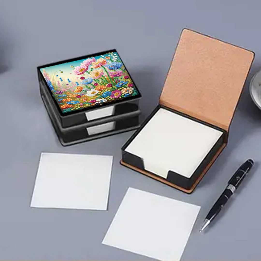 4Pcs Flower 5D DIY PU Diamond Painting Kit Office Note Box with 160 Sheets Paper