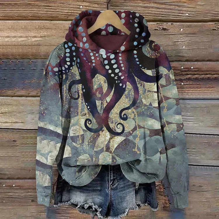 Octopus Tentacle Stitching Retro Printed Hoodie