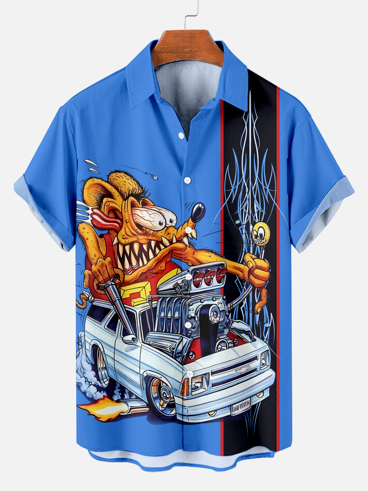 Men's modified car cartoon line print shirt PLUSCLOTHESMAN