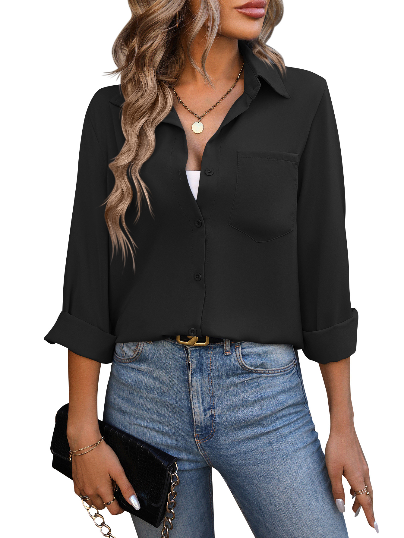 Mature Women Spring And Summer New Commuter Business Long-sleeved Shirt Top