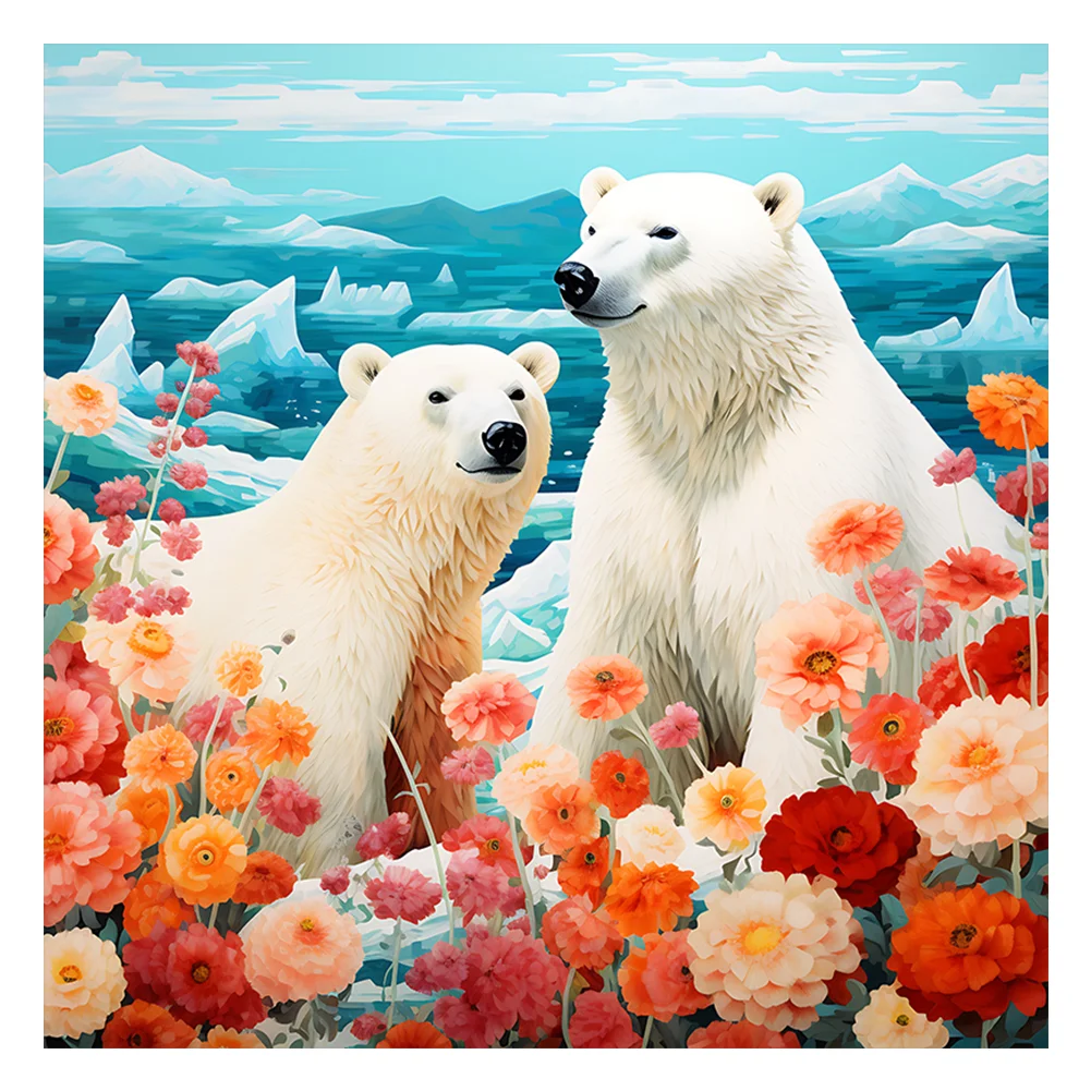 Full Round Diamond Painting - Polar Bear Flower(Canvas|40*40cm)