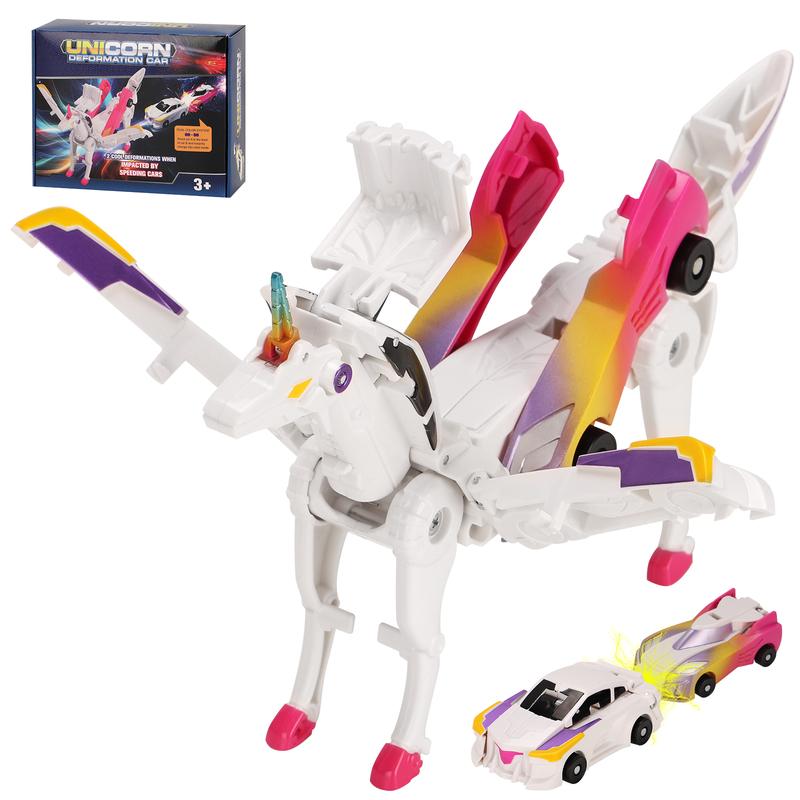 Transform car toys into magical flying dinosaur and unicorns!2Pcs Transforming Car-Robot for Kids, Automatic Deformation of Magnetic Connections. cars kids 0