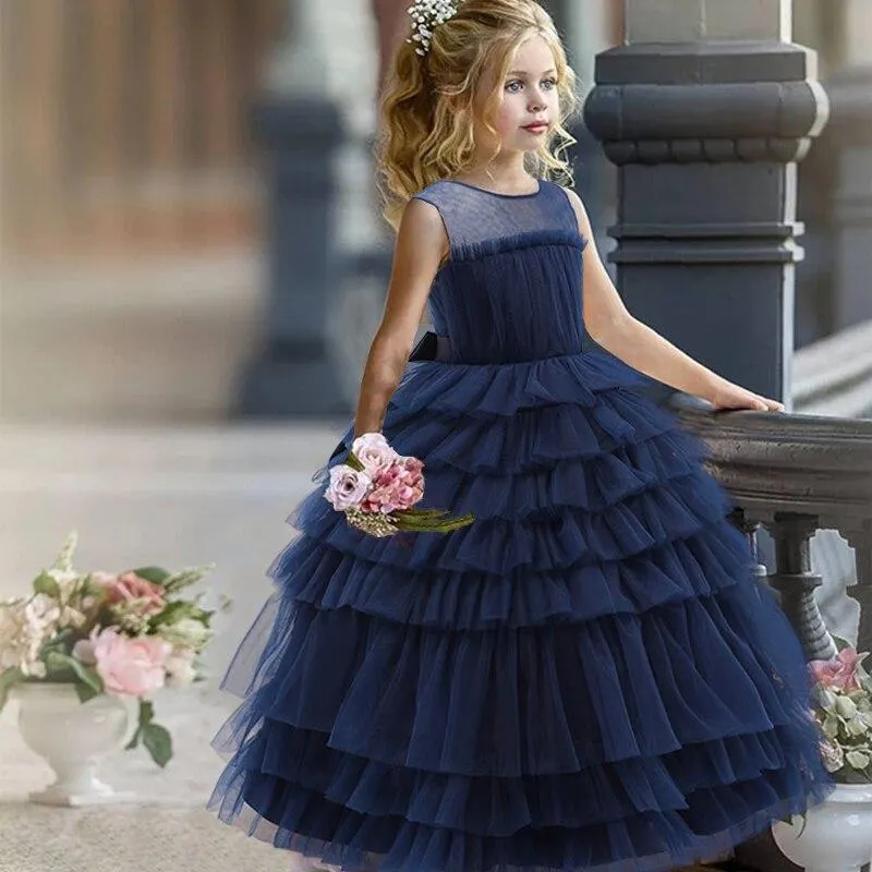 2021 Vintage Costume Kids Dresses For Girls Children Flower Princess Petal Dress Girl Party Wedding Dress Bridesmaid 10 12 Year