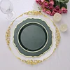 10 Pack | 10" Hunter Emerald Green Plastic Dinner Plates Disposable Tableware Round With Gold Scalloped Rim