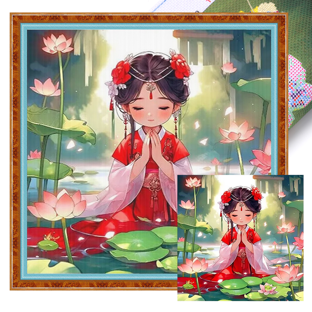 Lotus fairy Full 11CT Pre-stamped Canvas(50*50cm) Cross Stitch