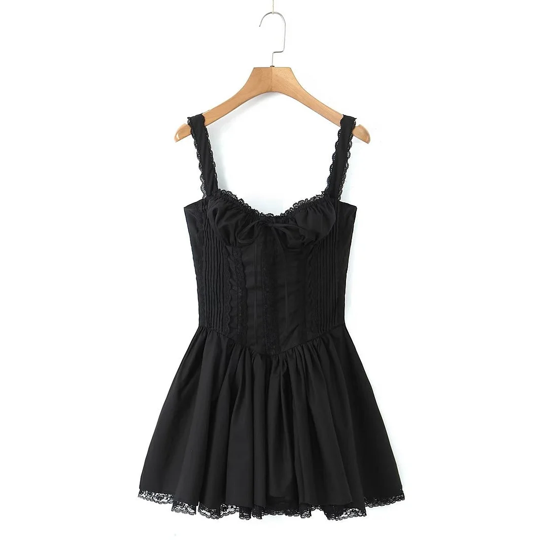 Toloer Corset Lace Flare Mini Dress-Outfit Ideas