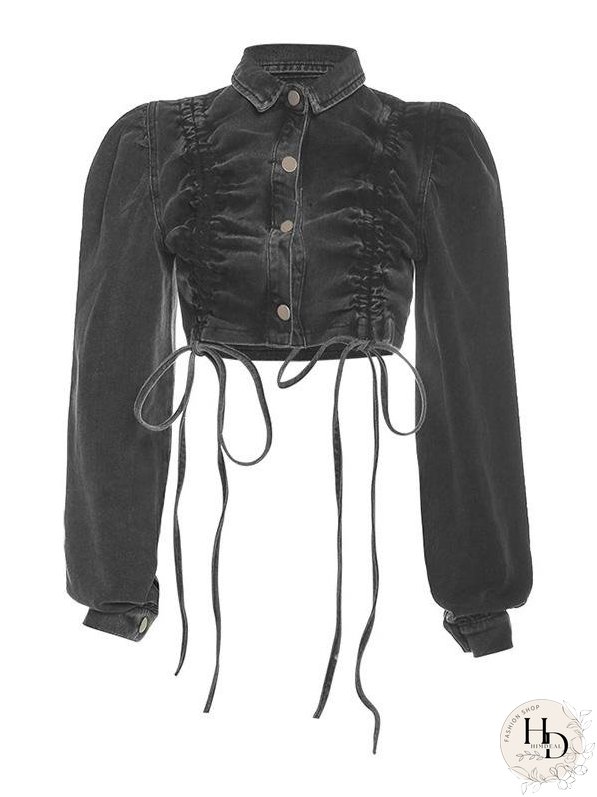 Coats Long Sleeve Lapel Short Cropped Denim Single-Breasted Coat for Women