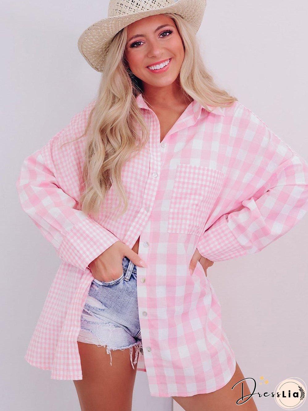 Casual Pink Gingham Top