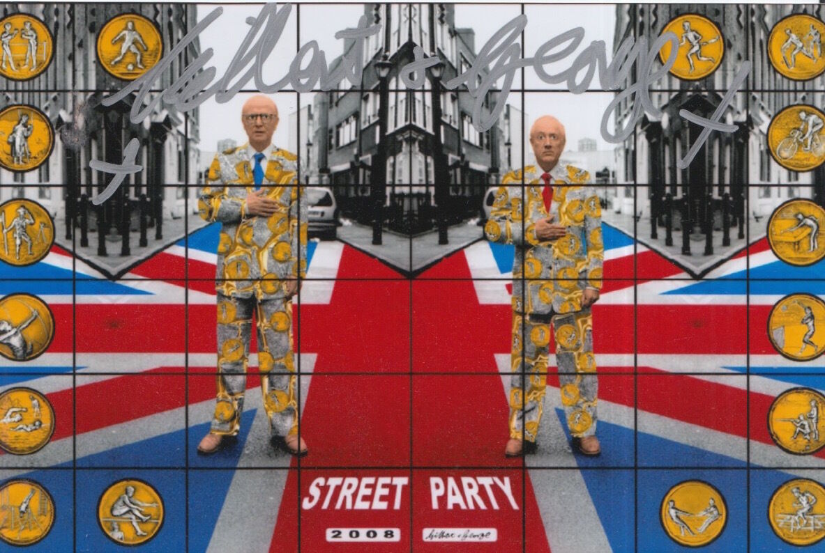 GILBERT AND GEORGE HAND SIGNED 6X4 Photo Poster painting STREET PARTY.