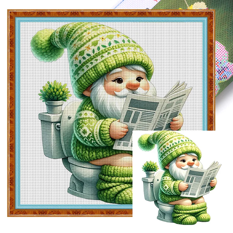 【Huacan Brand】Goblin Goes To The Toilet 18CT Stamped Cross Stitch 25*25CM