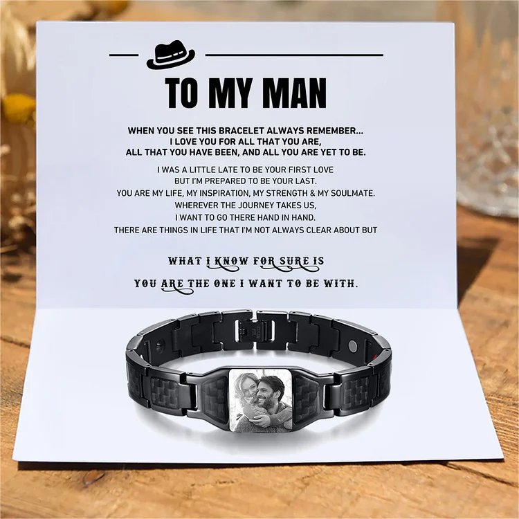 Personalized To My Man Carbon Fiber Energy Bracelet Gift Set, Custom Photo ID Bar Men's Bracelet Bangle Gifts For Him