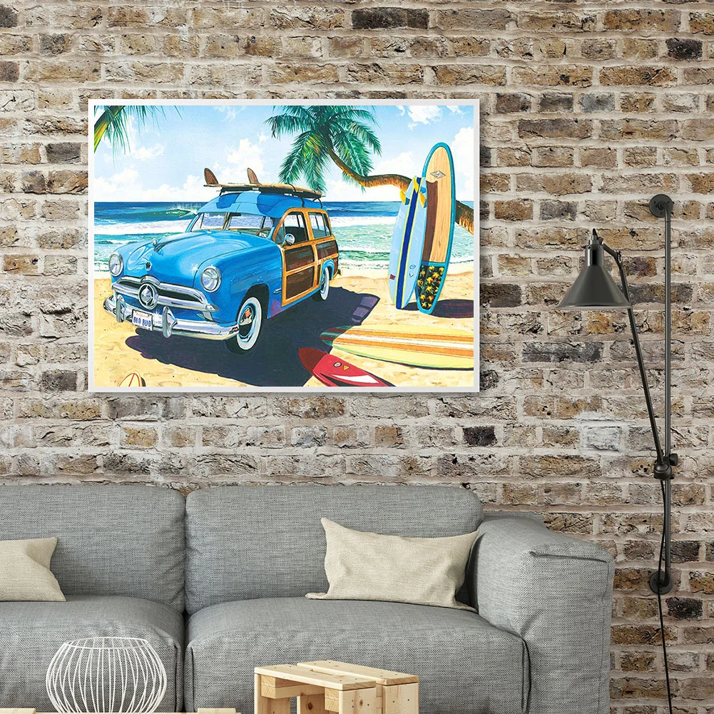 Full Round Diamond Painting 40*30cm - Beach Car