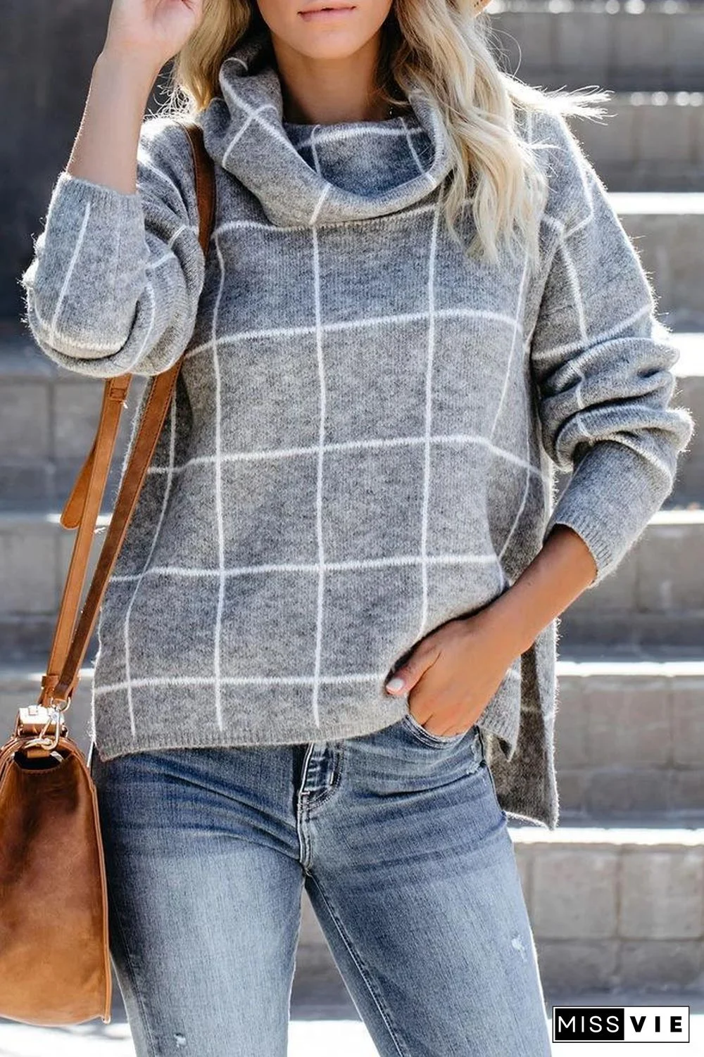 Turtleneck Plaid Casual Sweater