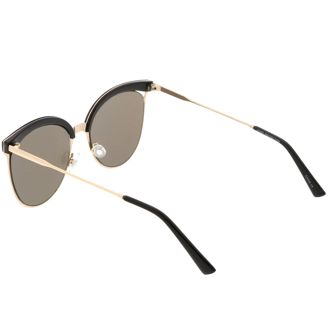 Modern Semi-Rimless Cat Eye glasses Cutout Round Mirrored Flat Lens 55mm