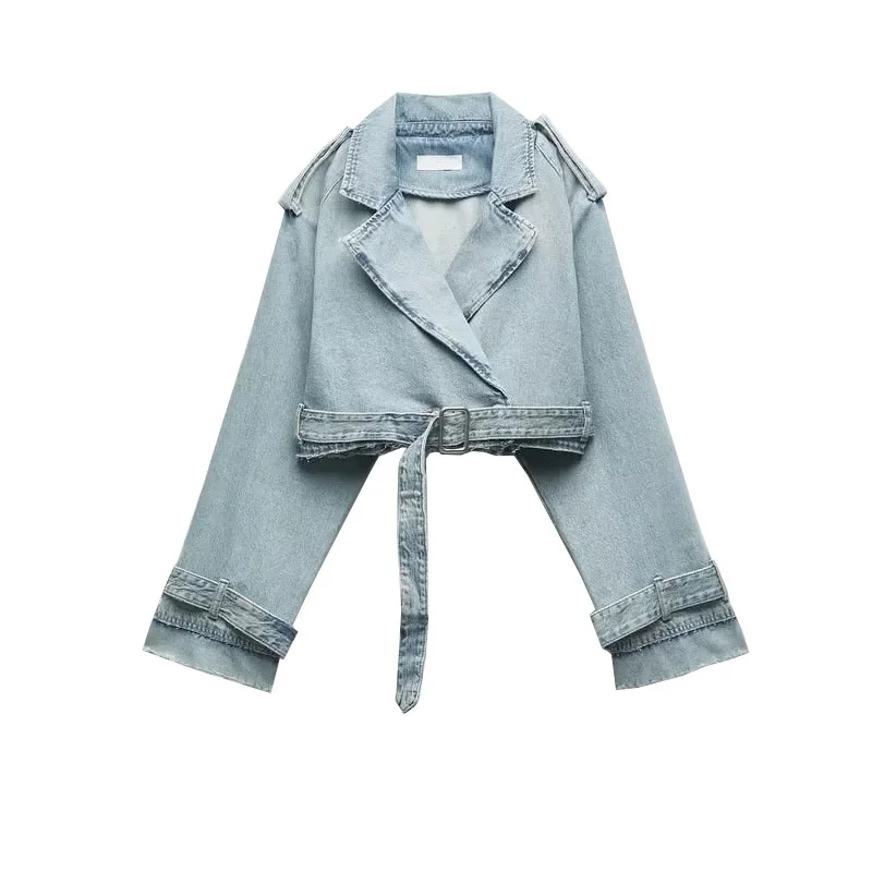 Zingj Summer New Vintage Wash With Old Belt Lapel Loose Denim Jacket 2569076